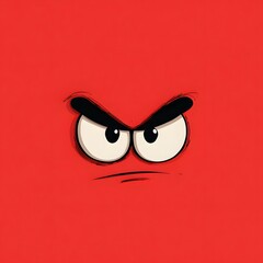 Fototapeta premium A cartoon face with an angry expression on a solid red background close up with furrowed brows and eyes