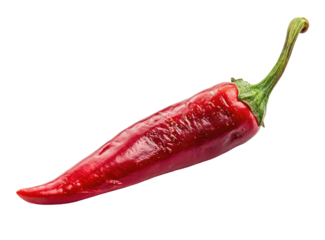 Single red chili pepper, slightly wrinkled, isolated