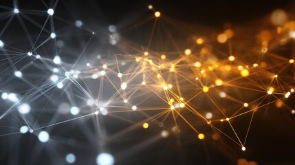 Abstract network of glowing nodes and connecting lines illustrating digital data flow and connectivity in a modern design