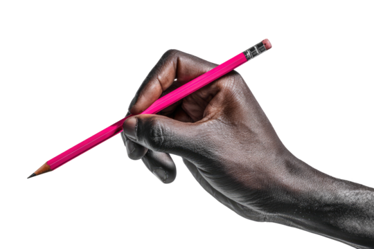 Close-up of a hand holding a pink pencil