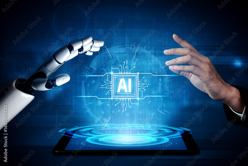 Aufkleber ai assistant brain processor with llm technology, big data, machine learning, generative ai for busi