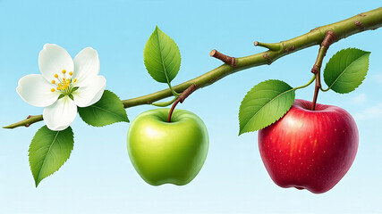The stages of an apple fruit from blossom to ripening