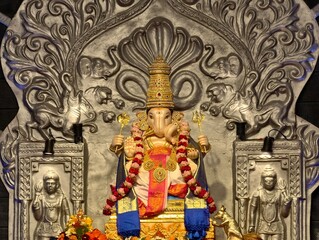 27 August 2025, Pune, Maharashtra, India, Beautiful sculpture of Lord Ganesh called as Tambdi...