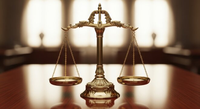 Golden Scales of Justice Symbolizing Legal Fairness and Equity