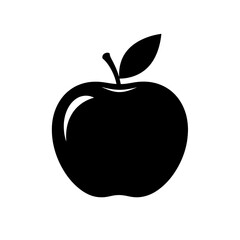 Vector art of a simple black silhouette of an apple with a stem and leaf, isolated on a