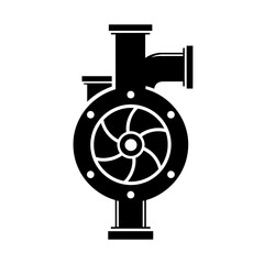 Obraz premium Vector art of black silhouette of a centrifugal pump with impeller and pipes
