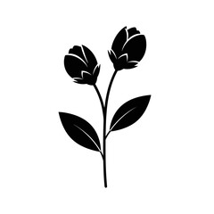 Obraz premium Vector art of black silhouette of two rose buds on a stem with leaves