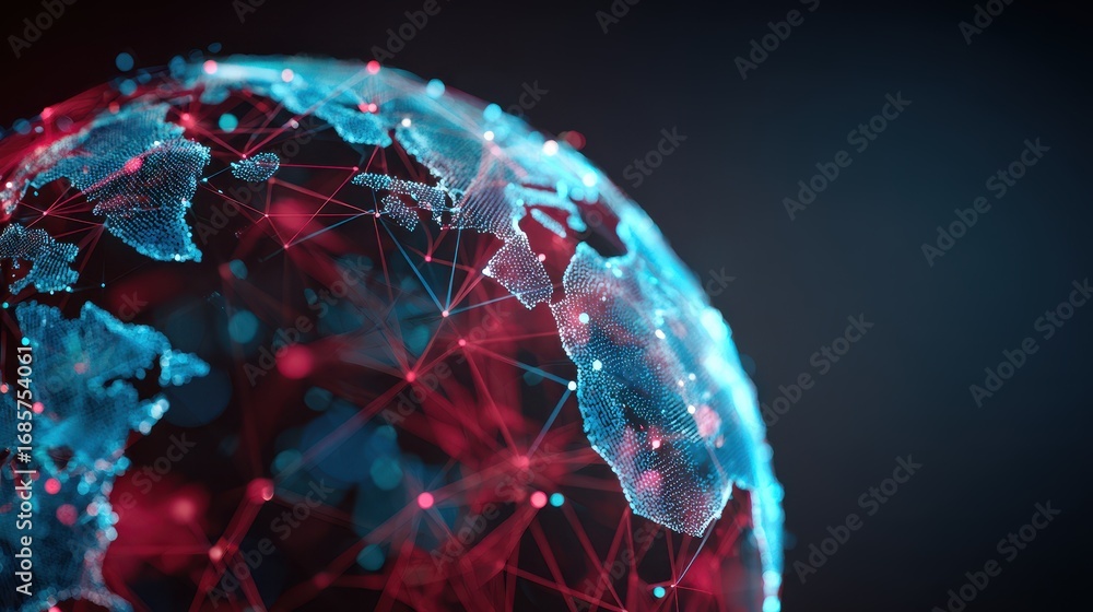 Aufkleber digital representation of a globe highlighting global connections and data in vibrant colors
