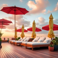 Obraz na płótnie Canvas lounge chairs and umbrellas on the beach