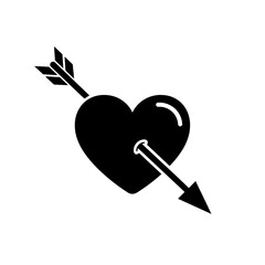 Vector art of black silhouette of a heart pierced by an arrow, isolated on a, symbolizing love and romance