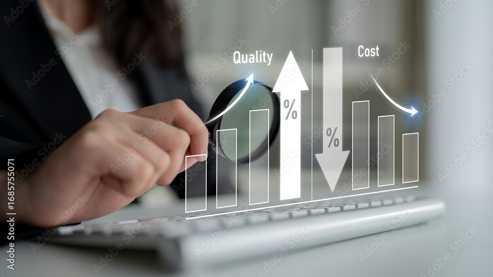 Aufkleber increase quality and reduce cost represent quality, cost, and performance optimization for business 