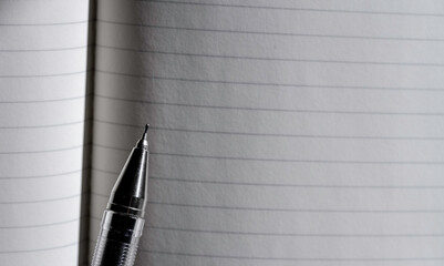 Bolígrafo sobre cuaderno de papel rayado en blanco