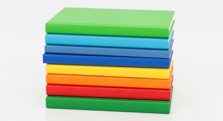 Stack of Colorful Books Arranged in Rainbow Order