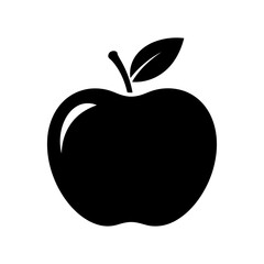 Vector art of black silhouette of an apple with a leaf and stem