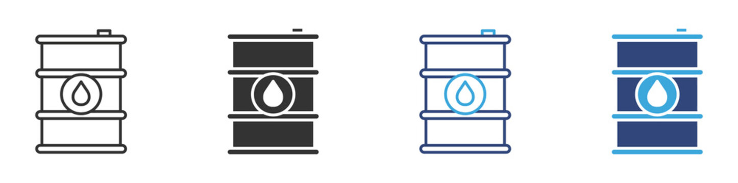 oil drum icon set, industrial oil barrel or drum icon set in outline and flat style , vector illustration. 