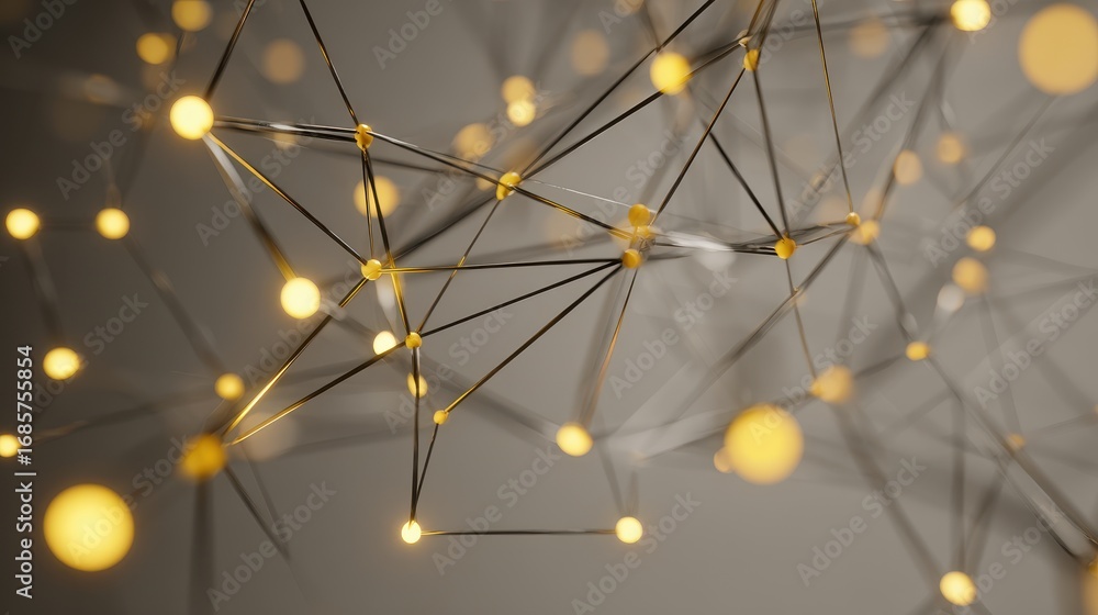 Poster intricate network of glowing nodes and threads showcasing modern design in a minimalistic setting