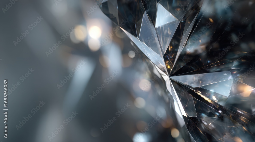 Poster detailed medium view of a futuristic geometric structure composed of translucent crystalline facets 