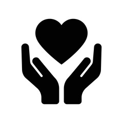 Obraz premium Vector art of black icon of a heart held between two open hands, symbolizing love, care, and support