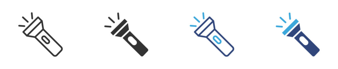 Flashlight icon set. Pocket torch icon set in outline and flat style , Vector illustration