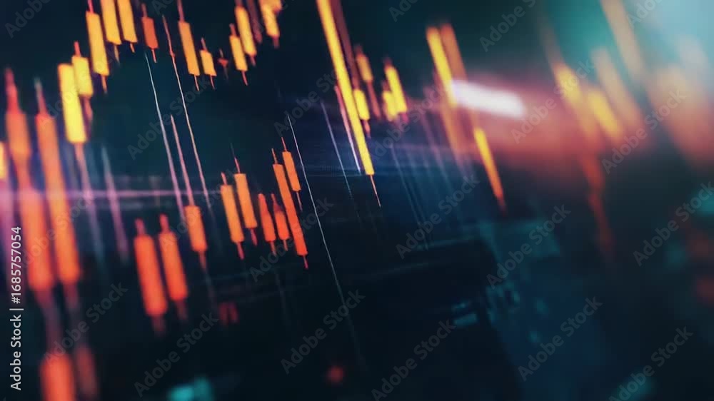 Poster financial data analysis displaying colorful charts showing market trends on computer screen