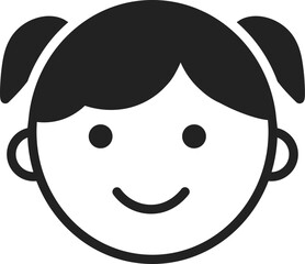 Cute girl face icon with ponytails. Child head. Black kid avatar. Vector. Flat design.