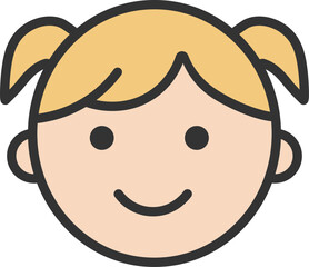 Cute girl face icon with ponytails. Kid avatar. Child head. Vector illustration.	