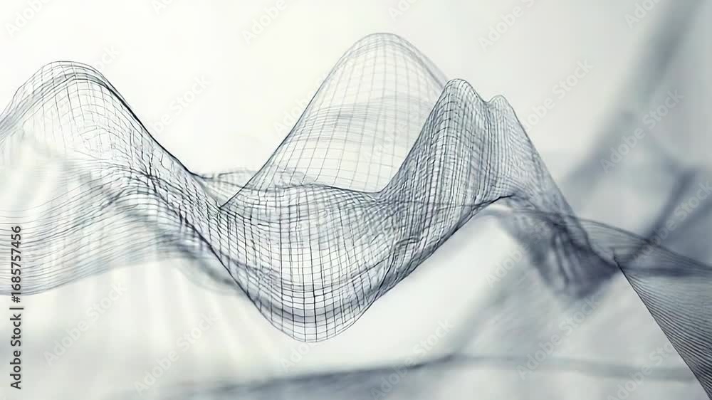 Poster abstract wave mesh structure flowing smoothly on white background