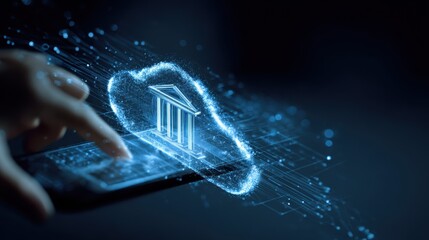 Digital transformation in banking showcases innovative cloud-based solutions through a smartphone interaction