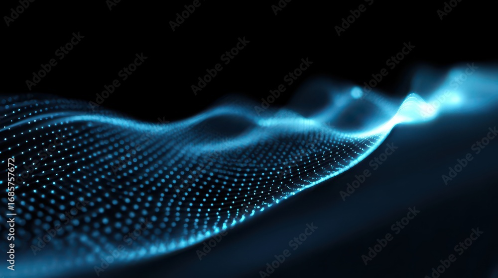 Poster digital wave pattern in blue hues creates a mesmerizing visual of interconnected points and lines in