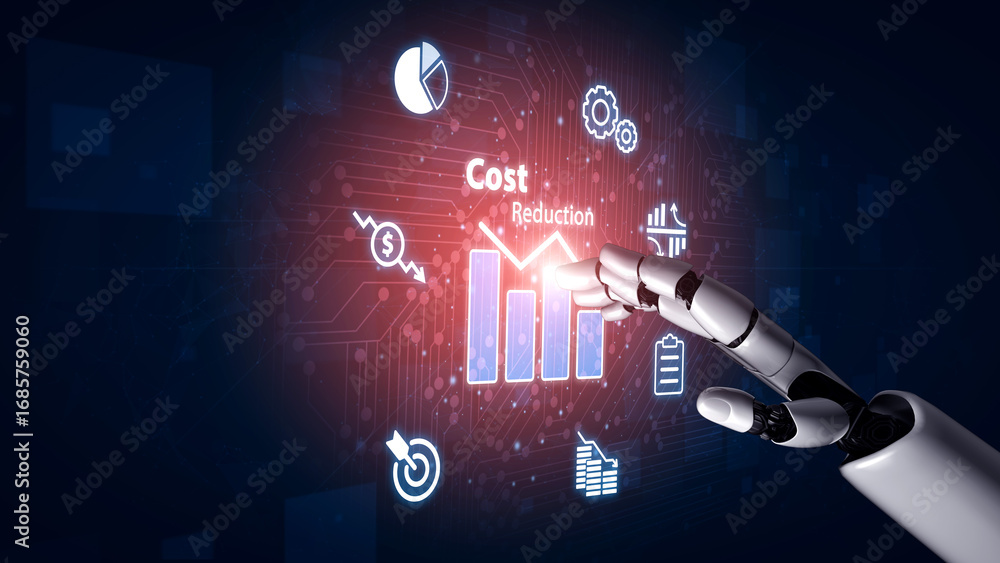 Poster AI artificial intelligence drives cost-saving initiatives via process automation, virtual resource tracking, and intelligent systems for optimized financial performance. Vouch
