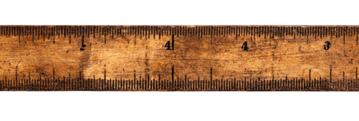 Aged wooden ruler with markings