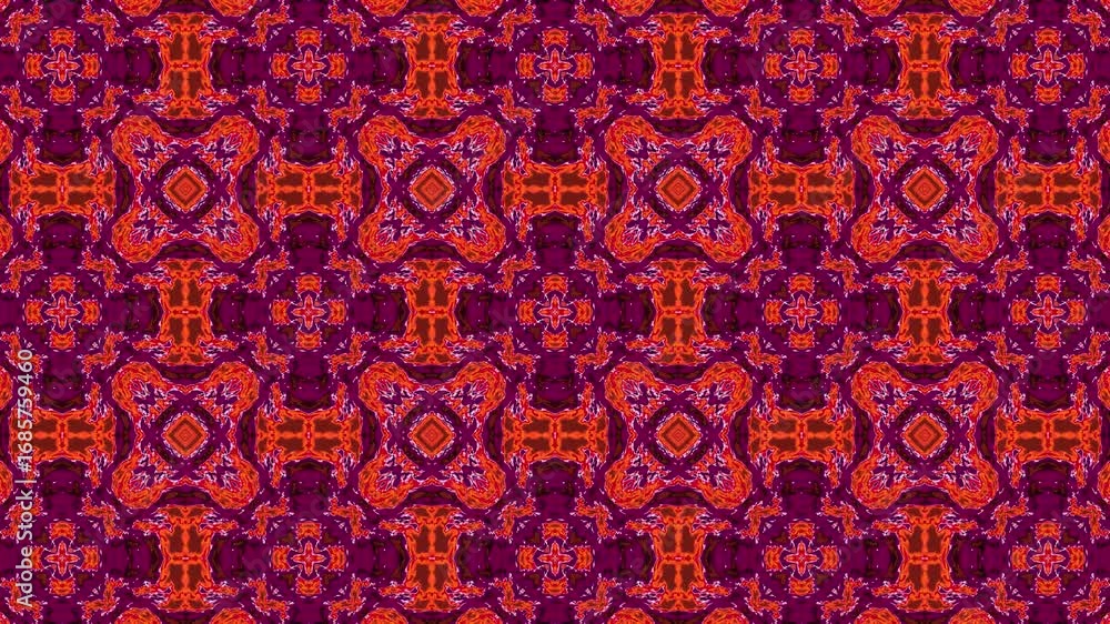 Poster Mesmerizing Kaleidoscope Pattern in Red and Purple Seamless Loop.