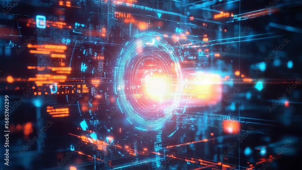 Poster futuristic hud display showing rotating circles and data flow