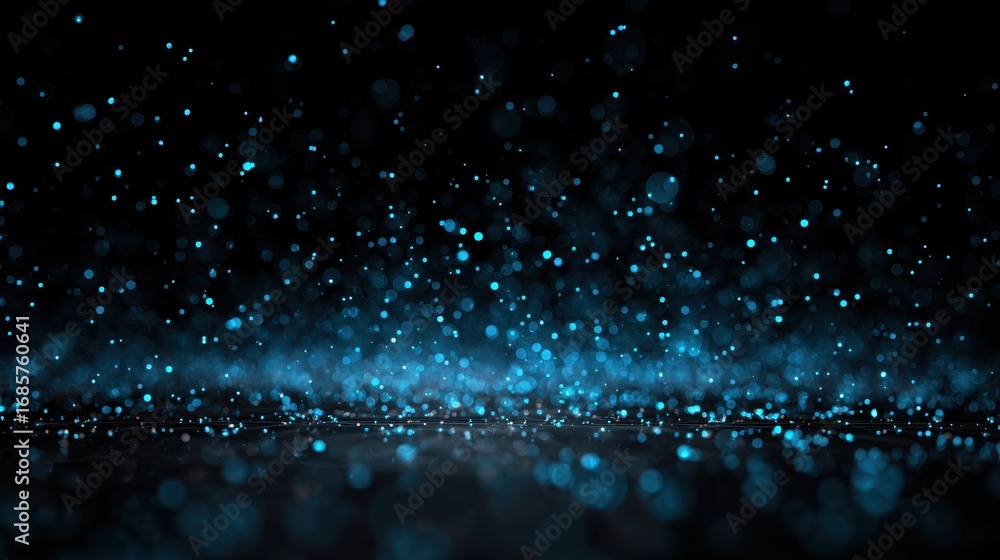 Poster blue sparkling particles create a mesmerizing effect against a dark background during a nighttime ce