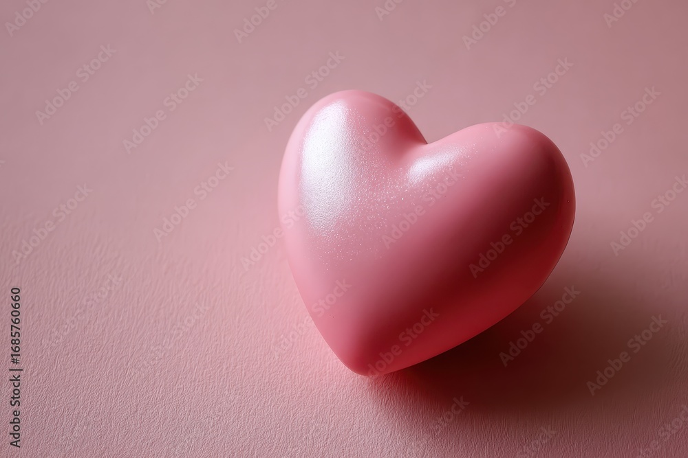 Poster realistic pink heart resting on a soft pink background creating a calming and affectionate atmospher