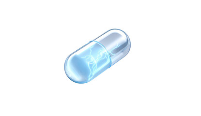 A light-blue, transparent capsule, depicting energy
