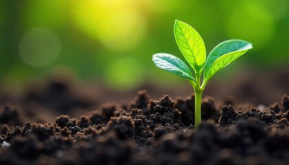 Close-up of a vibrant, newly sprouted plant pushing through rich soil, symbolizing the process of life's emergence and growth, capturing the raw power of nature's evolution , sprout, stem