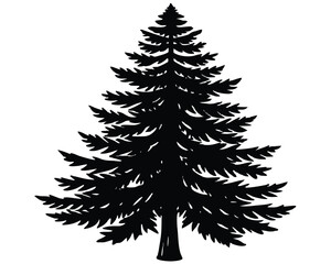 Vector art of black and white silhouette of a pine tree, with detailed branches and trunk