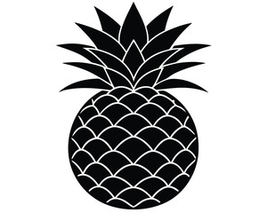 Obraz premium Vector art of black and white silhouette of a pineapple, showing its spiky crown and textured skin