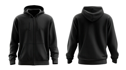 Full view of a black zip-up hoodie