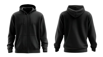 Full view of a black zip-up hoodie