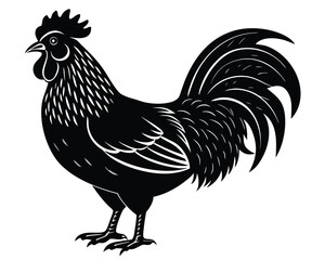 Vector art of black silhouette of a proud rooster standing with its tail feathers spread