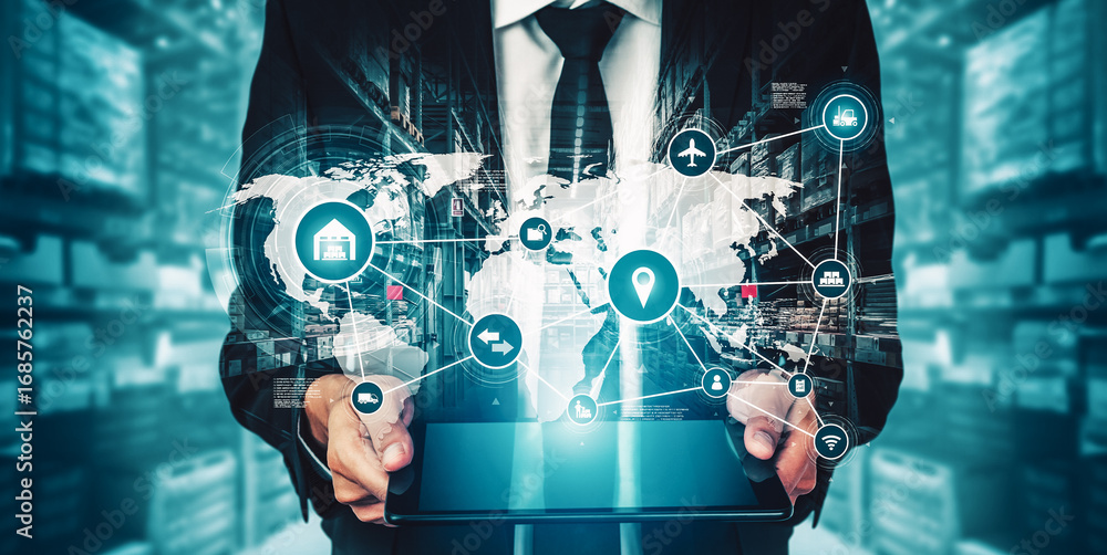 Poster smart warehouse management system with innovative internet of things technology to identify package 