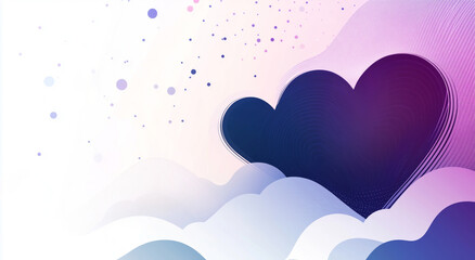 Vibrant abstract background featuring heart shape surrounded by soft clouds and colorful dots, evoking feelings of love and serenity