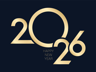 Elegant 2026 Happy New Year Illustration with Gold typography and Dark Blue Background 