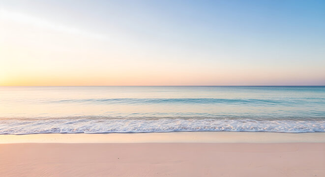 Serene tropical beach ocean waves pastel sunrise sky