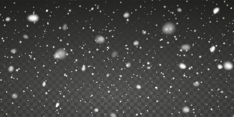 Falling Snowflakes On Transparent Background For Winter, Christmas, And Holiday Design. Realistic Snow Effect Vector Illustration