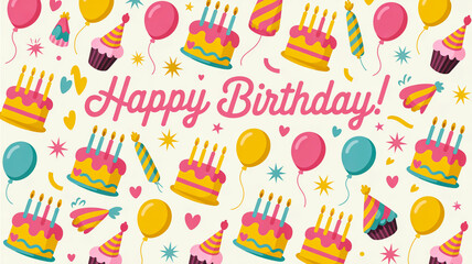 Festive party illustration pattern, white background, pastel hand-drawn elements