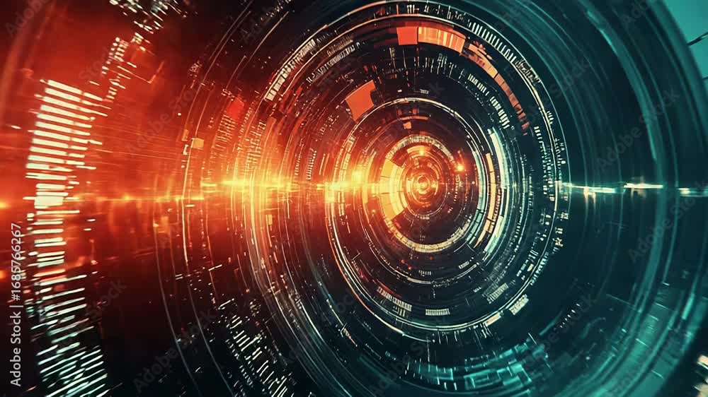 Poster futuristic technological concentric circles rotating with data flowing