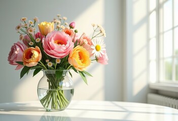 vibrant blooms minimalist glass vases floral arrangement colorful nature display bright elegant decor, petal, design, elegance, style, minimalism, interior